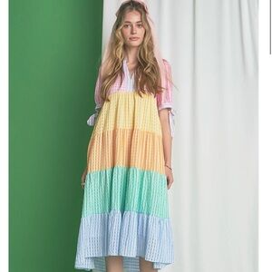 English Factory | Dresses | Nwt English Factory Colorblock Bow Tie Sleeve Maxi  Dress Size S | Poshmark
